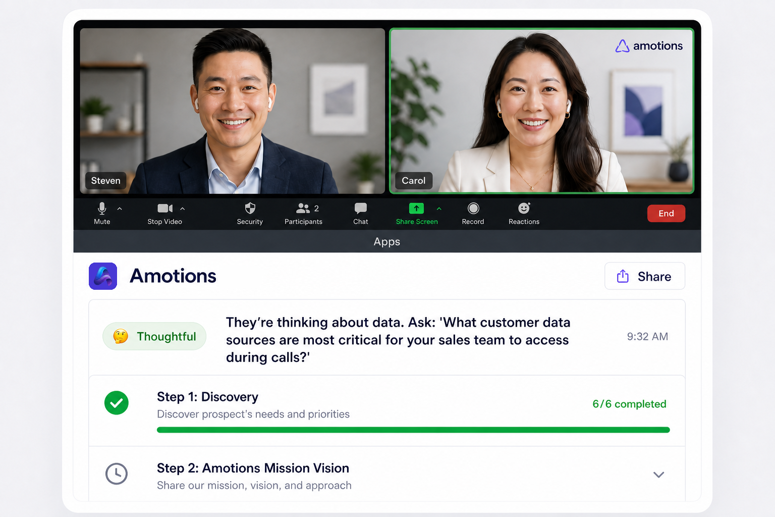 Real-time Amotions coaching during a live video call