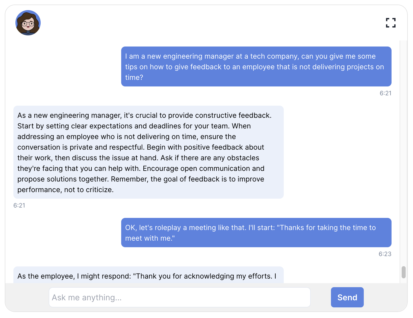 Amotions AI product demo view showing coaching and feedback workflow
